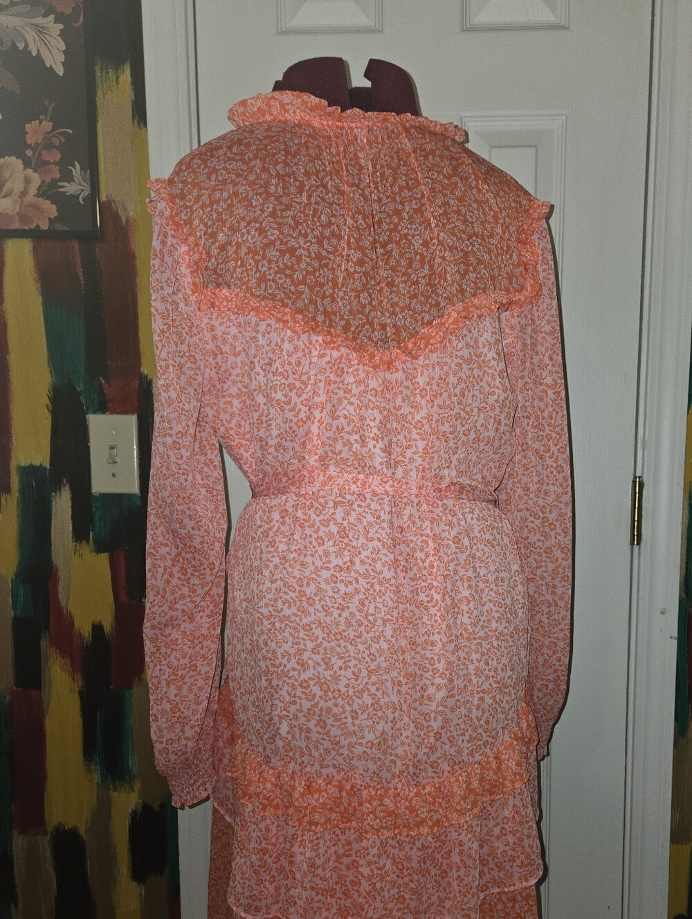 Draper James Brandi Tie Waist Pink Sheer Tiered Tie Waist Midi Dress Small - Picture 3 of 8